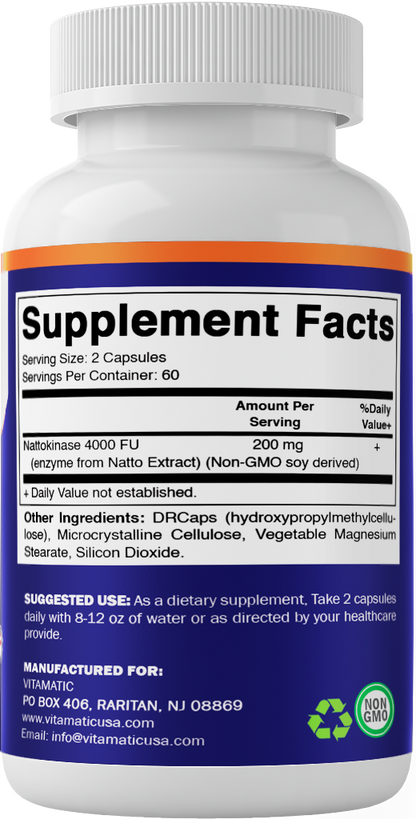Nattokinase 4,000 FU Servings - 120 DR Capsules