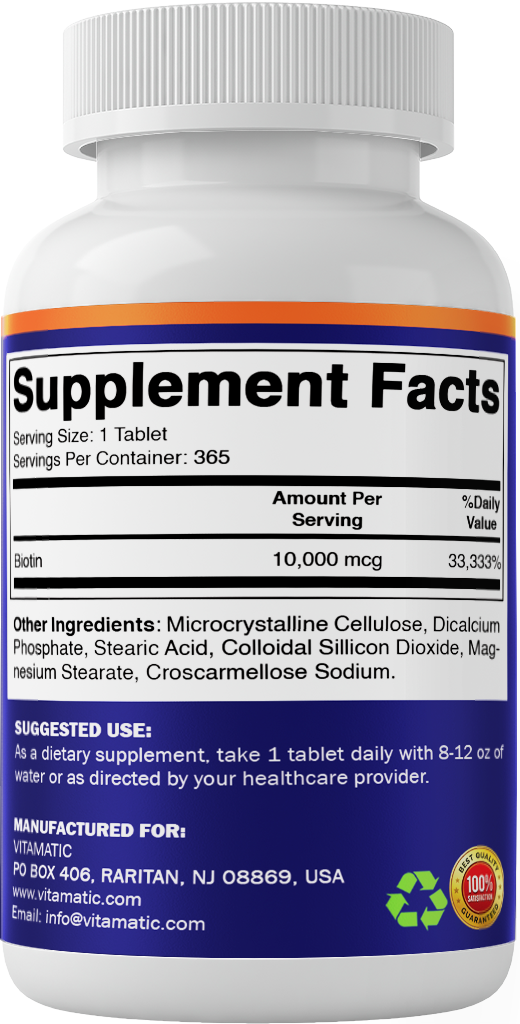 Biotin 10,000 mcg Vegan Supplement, 365 Tablets
