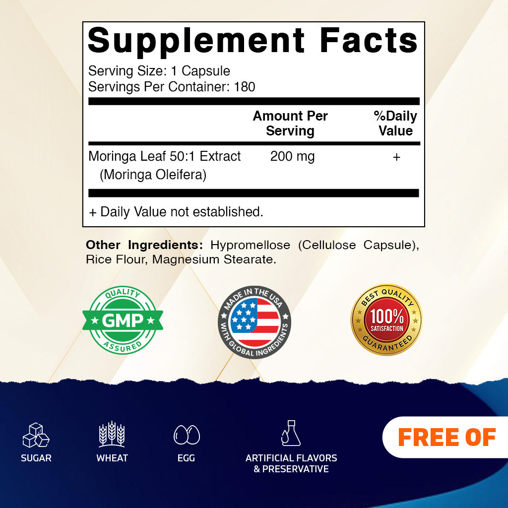 Moringa 10000mg Supplement, 180 Capsules