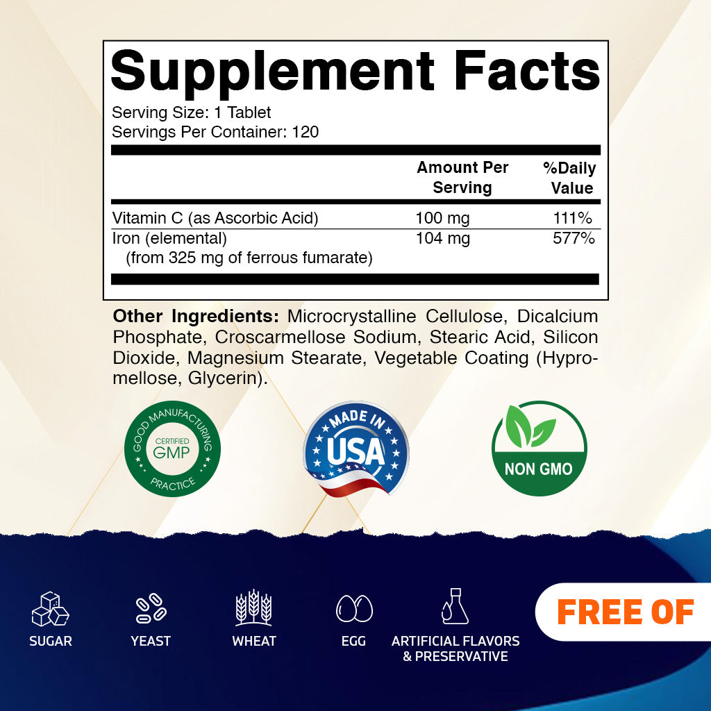 Ferrous Fumarate 325 mg + Vitamin C 100 mg - 120 Tablets