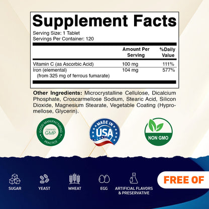 Ferrous Fumarate 325 mg + Vitamin C 100 mg - 120 Tablets