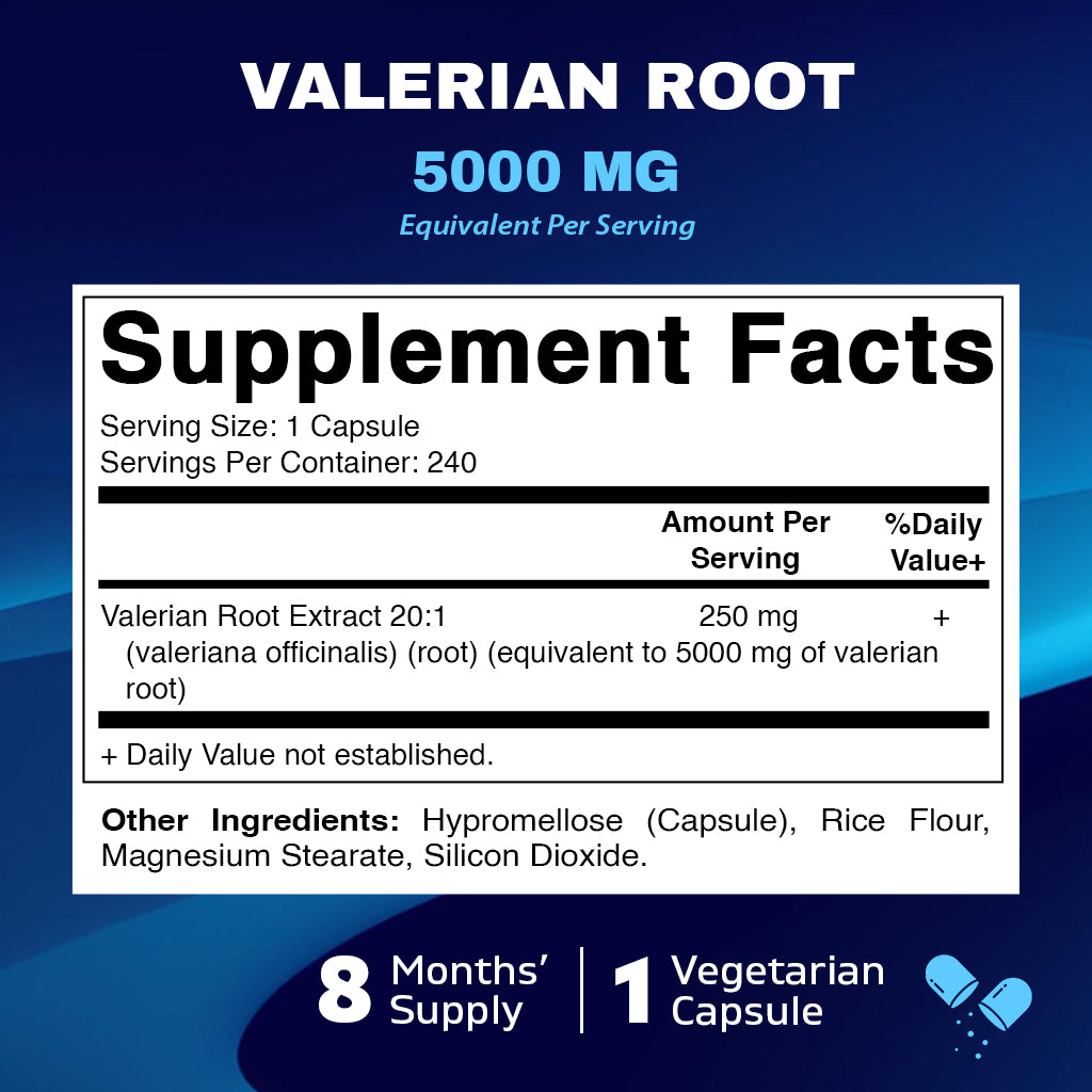 Valerian Root 5000 mg Equivalent per Capsule - 240 Capsules