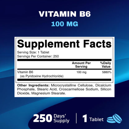 Vitamin B6 100 mg - 250 Tablets