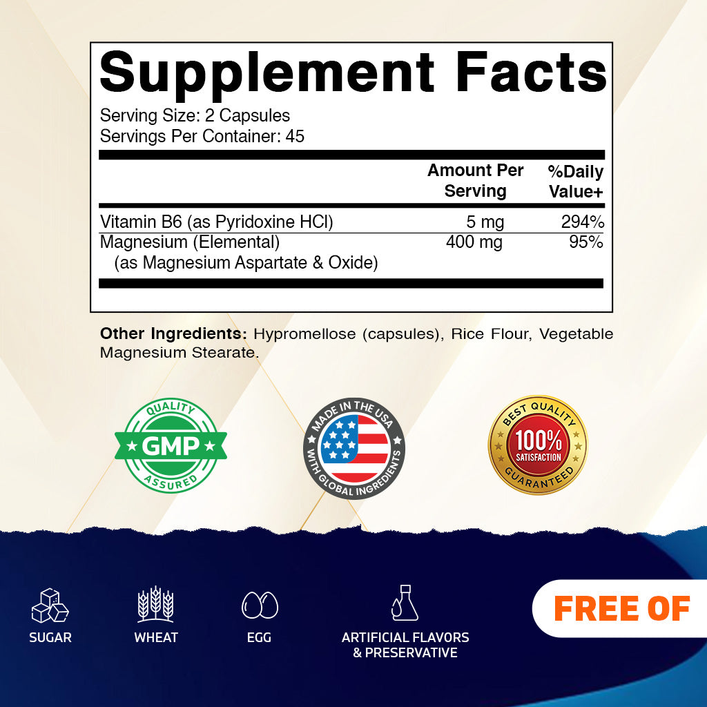 Magnesium Aspartate with B6, 90 Veg Capsules