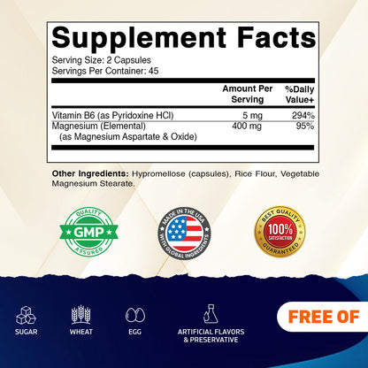 Magnesium Aspartate with B6, 90 Veg Capsules