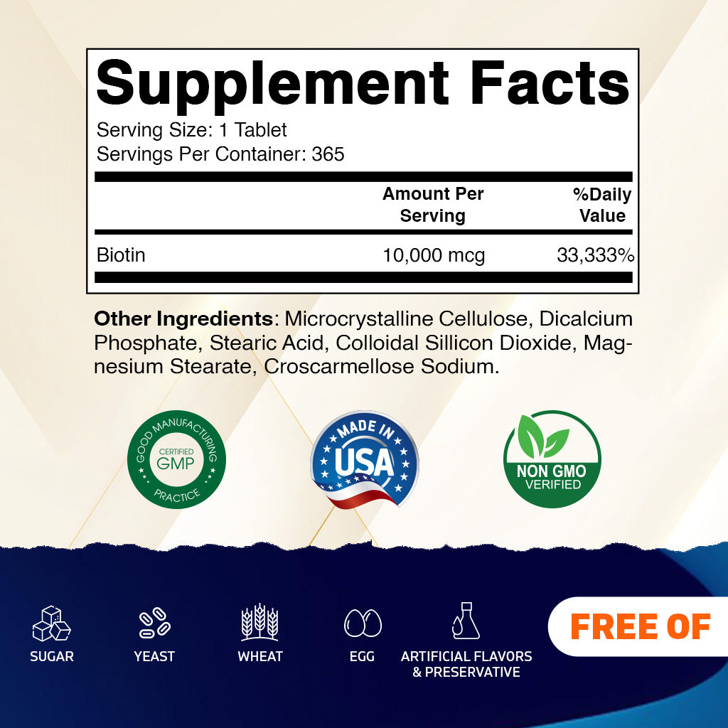 Biotin 10,000mcg - 365 Vegan Tablets