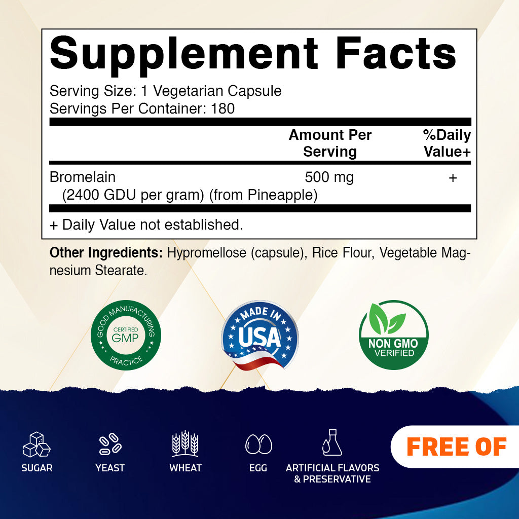 Bromelain 500mg (2400 GDU/gram) -  180 Capsules