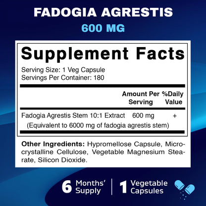 Fadogia Agrestis 600mg - 180 Veg Capsules