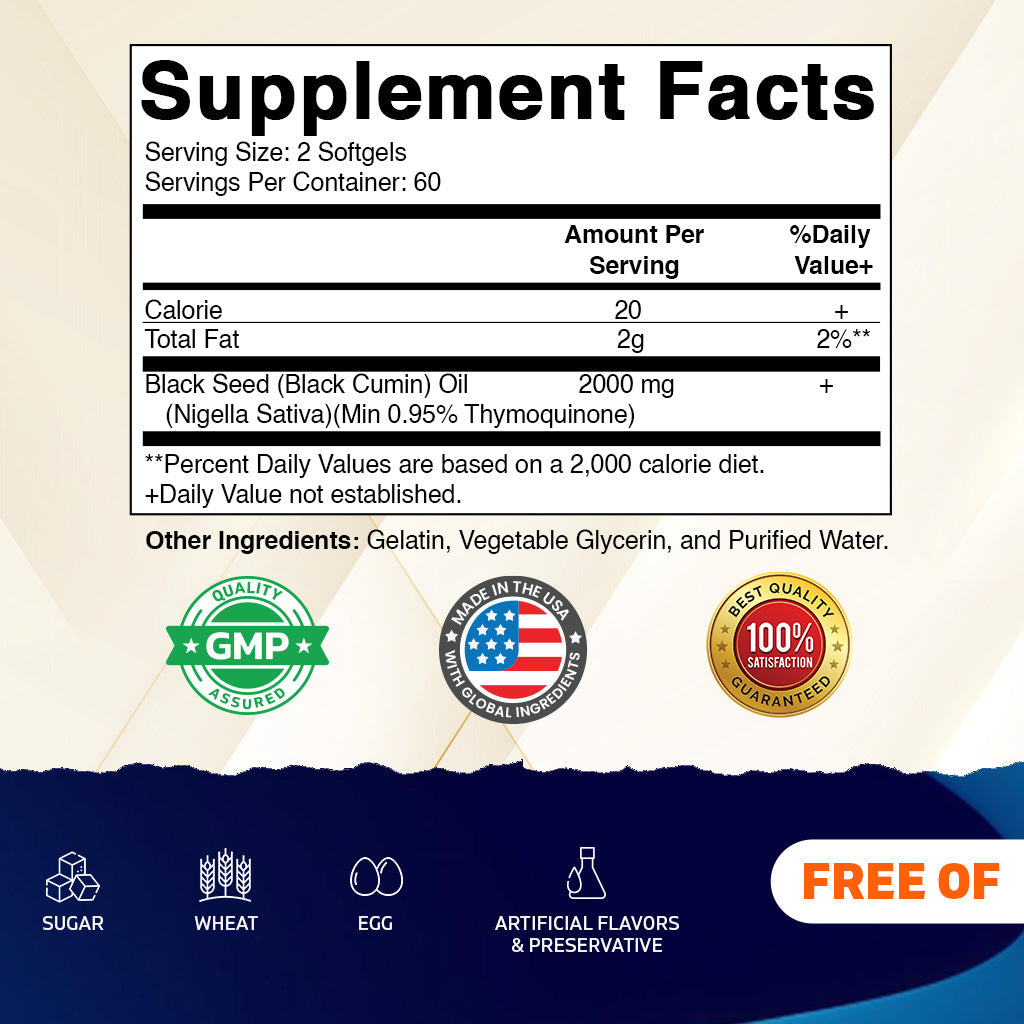 Black Seed Oil 2000mg per Serving, 120 Softgels