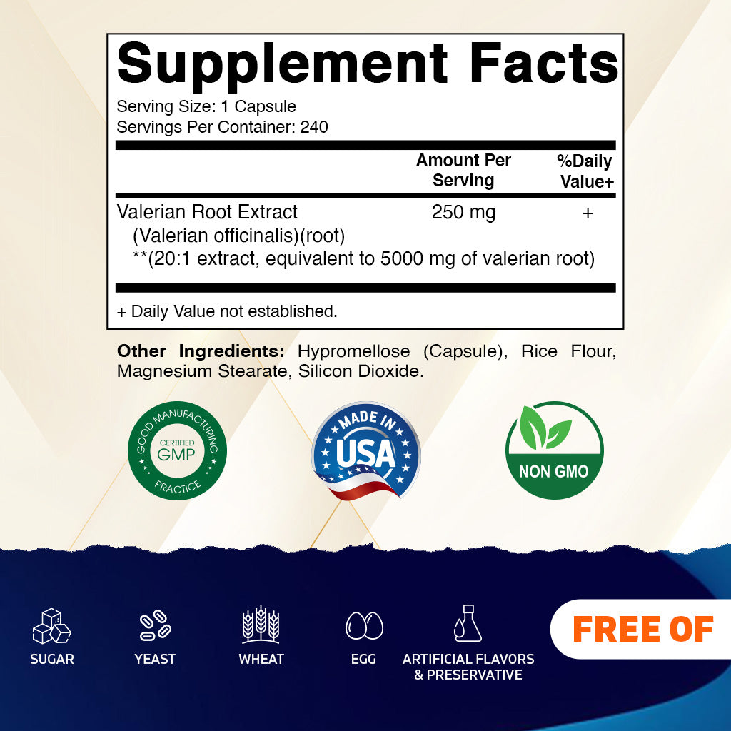 Valerian Root 5000 mg Equivalent per Capsule - 240 Capsules