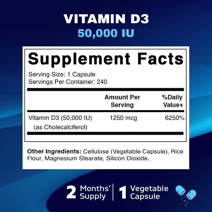 Vitamin D3 50,000 IU Weekly Dose - 60 Veggie Capsules