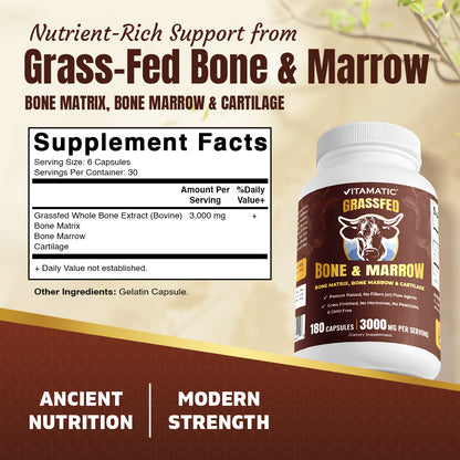 Vitamatic Grass-Fed Beef Bone & Marrow 180 Capsules