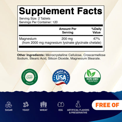 Vitamatic Magnesium as Glycinate Lysinate – 240 Tablets – 100% Chelated Magnesium
