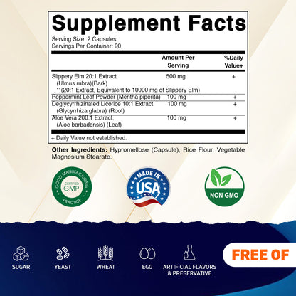 Slippery Elm Bark 10000mg - 180 Vegetarian Capsule