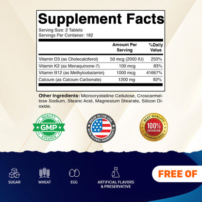 Calcium with D3, K2 & B12, 365 Coated Tablets