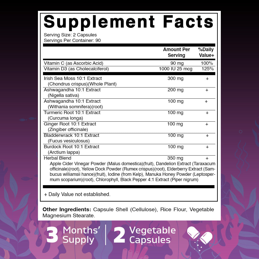 Sea Moss 3000mg + Black Seed Oil & Ashwagandha Capsules
