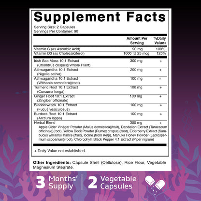 Sea Moss 3000mg + Black Seed Oil & Ashwagandha Capsules