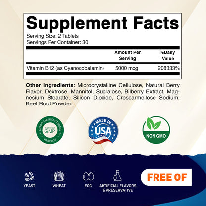 Vitamatic Vitamin B12 5000 mcg – 60 Fast Dissolve Tablets Berry Flavor