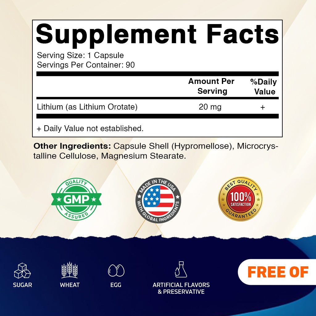Vitamatic Lithium Orotate 20mg Supplement, 90 Capsules