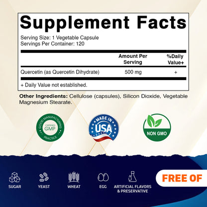 Quercetin 500 mg - 120 Vegetable Capsules