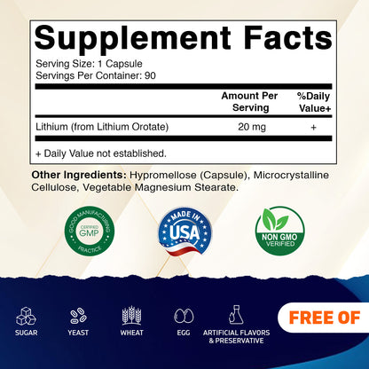 Lithium Orotate 20mg 90 Capsules