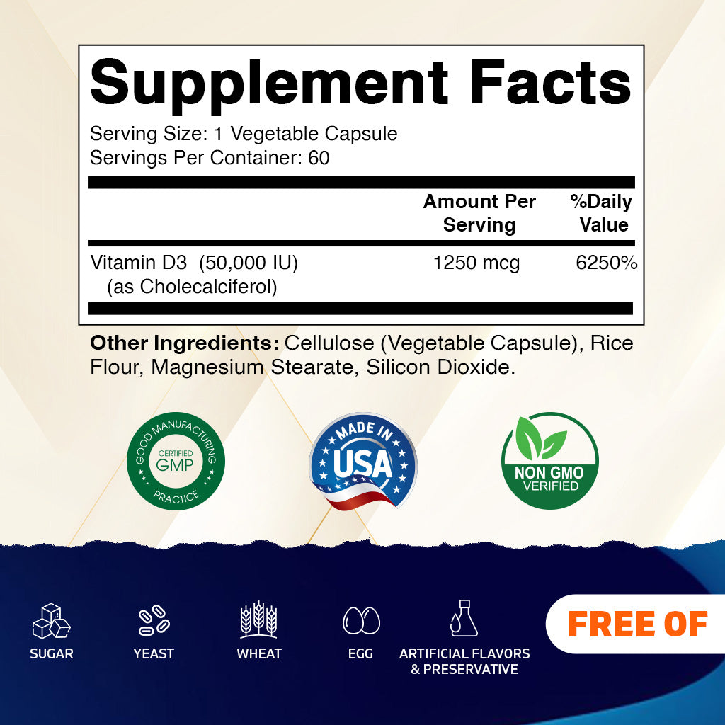Vitamin D3 50000 IU Weekly Dose - 60 Veggie Capsules