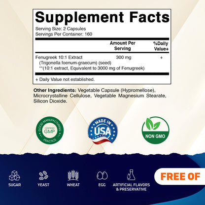 Fenugreek Capsules 3000mg - 320 Vegetarian Capsules
