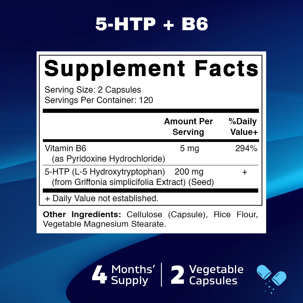 5-HTP 200mg with B6 5mg Per Serving - 240 Vegetarian Capsules