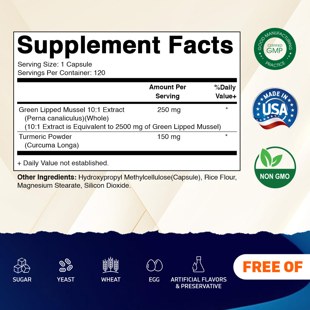 Green Lipped Mussel 2500 mg Equivalent with Turmeric - 120 Veg Capsules