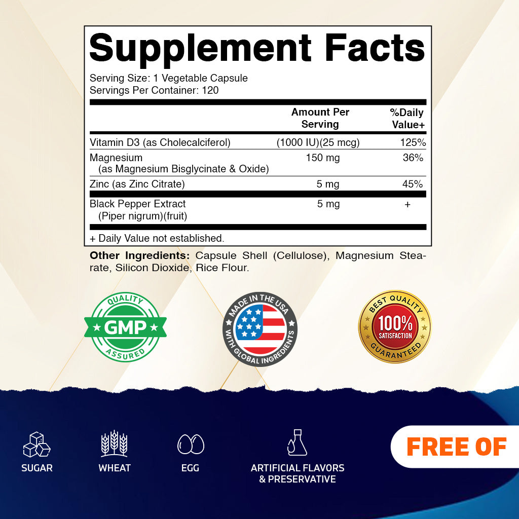 Magnesium Bisglycinate + Oxide with Vitamin D3 & Zinc