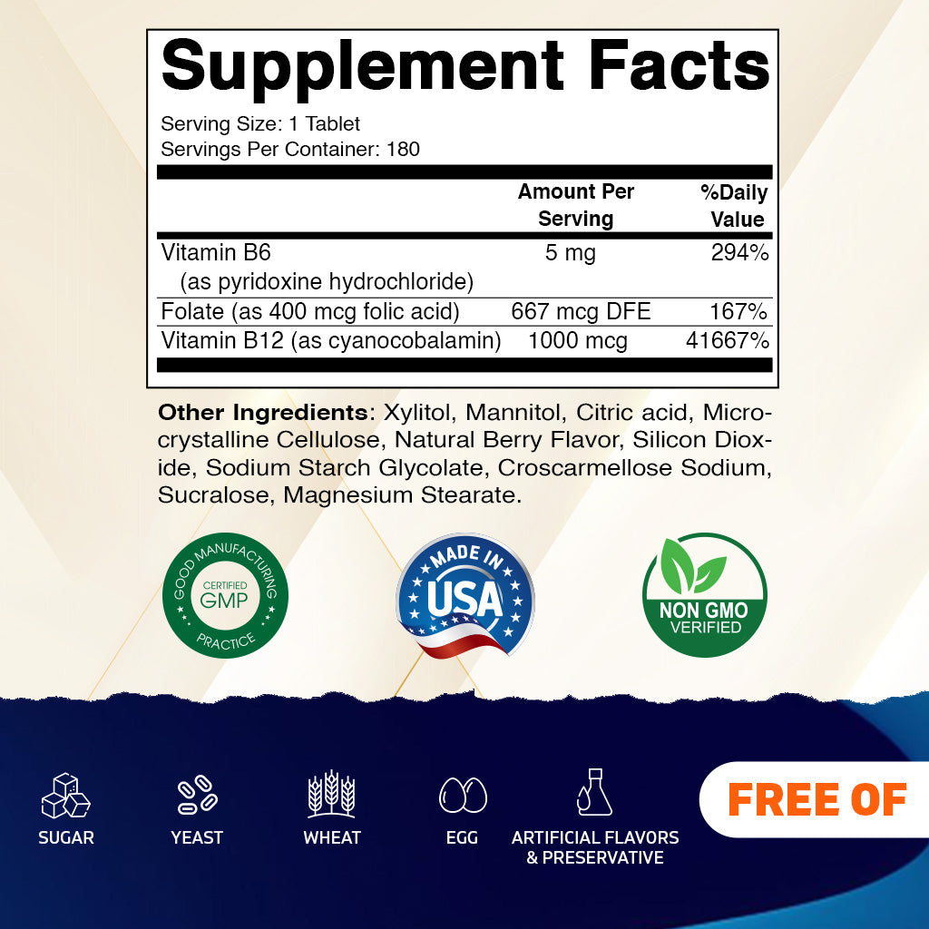 Folic Acid B6 & B12 - 180 Tablets