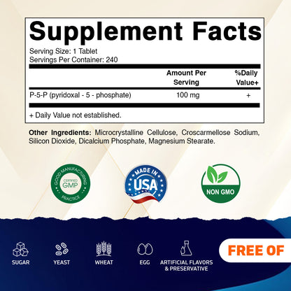 P5P 100 mg (Pyridoxal-5-Phosphate) – Active Form of Vitamin B6 - 240 Tablets