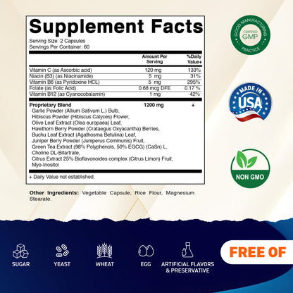 Tinnitus Relief Support - 120 Veggie Capsules - 1200 mg Per Serving