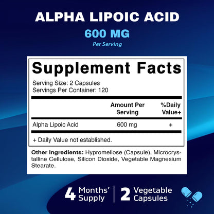 Alpha Lipoic Acid (ALA) 600mg Per Serving - 240 Vegetable Capsules