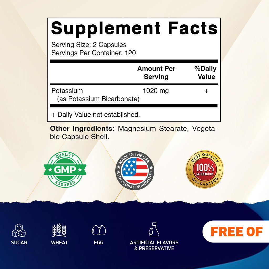Potassium 1020mg Per Serving Supplement, 240 Veg Capsules