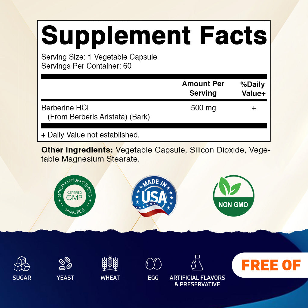 Berberine 500mg - 60 Vegetable Capsules