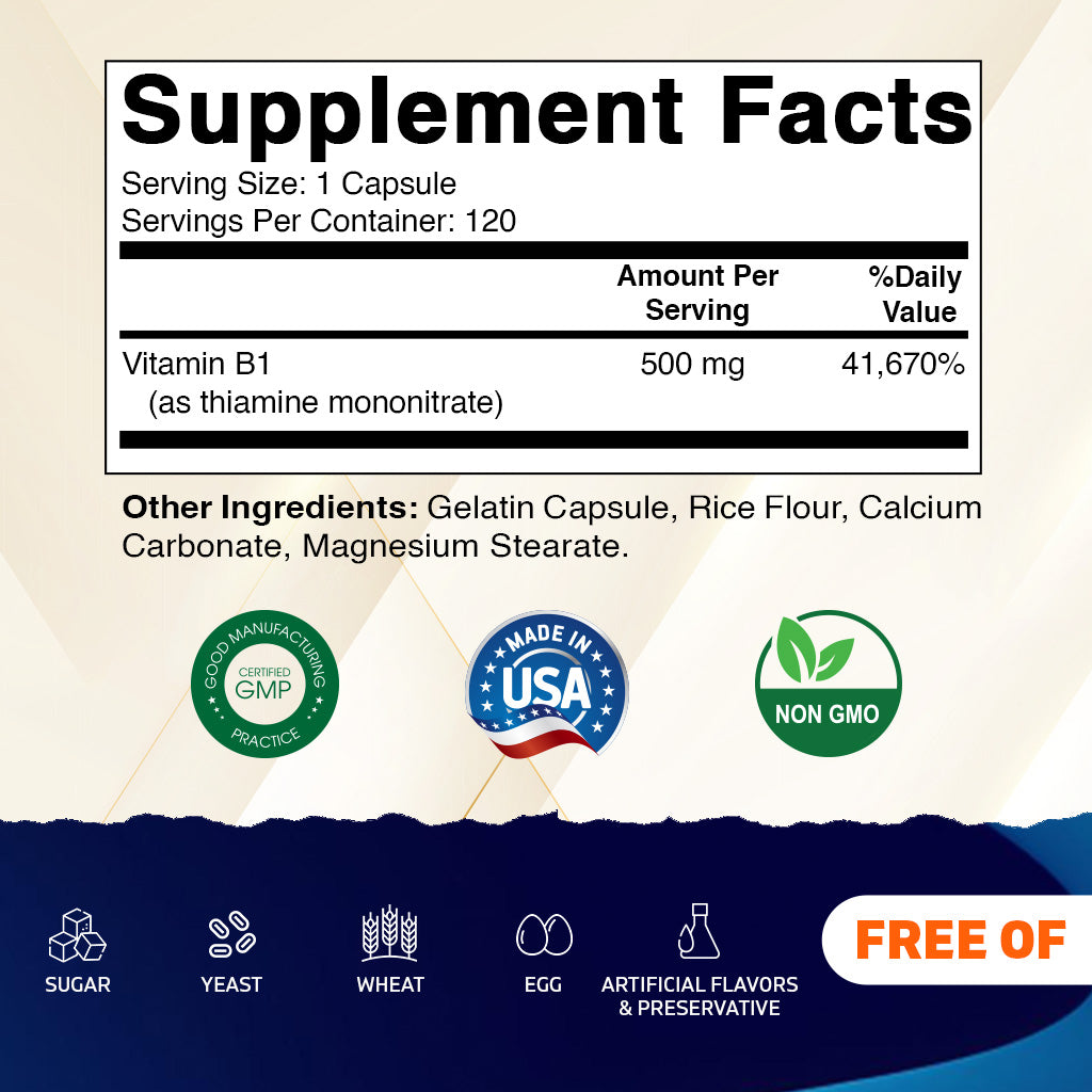 Vitamin B1 (Thiamine) 500mg - 120 Capsule