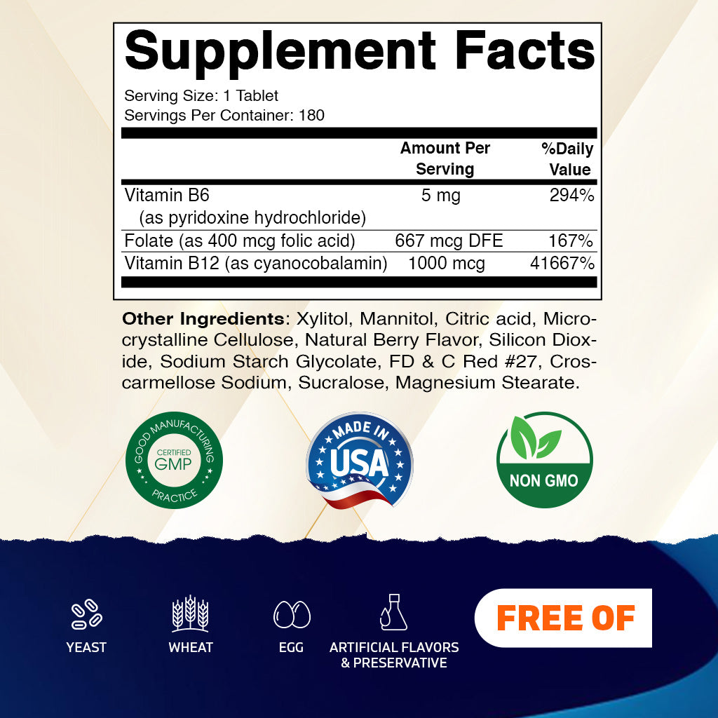 Folic Acid B6 & B12 - 180 Tablets