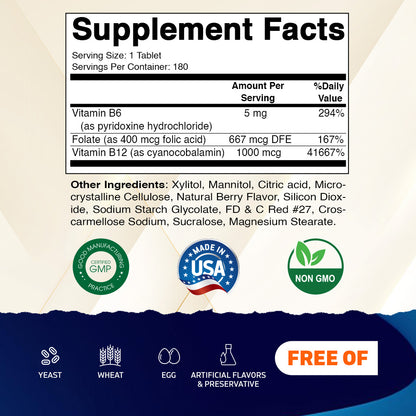 Folic Acid B6 & B12 - 180 Tablets