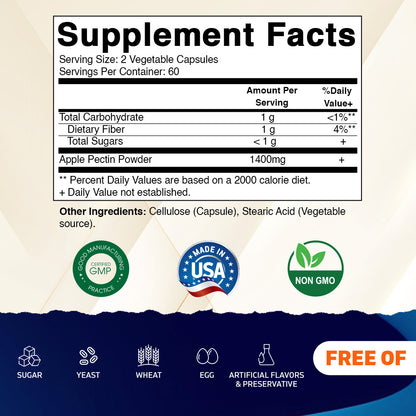 Apple Pectin 700mg 120 Vegetarian Capsules