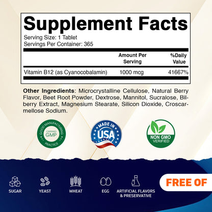 Vitamin B12 1000 mcg - 365 Fast Dissolve Tablets