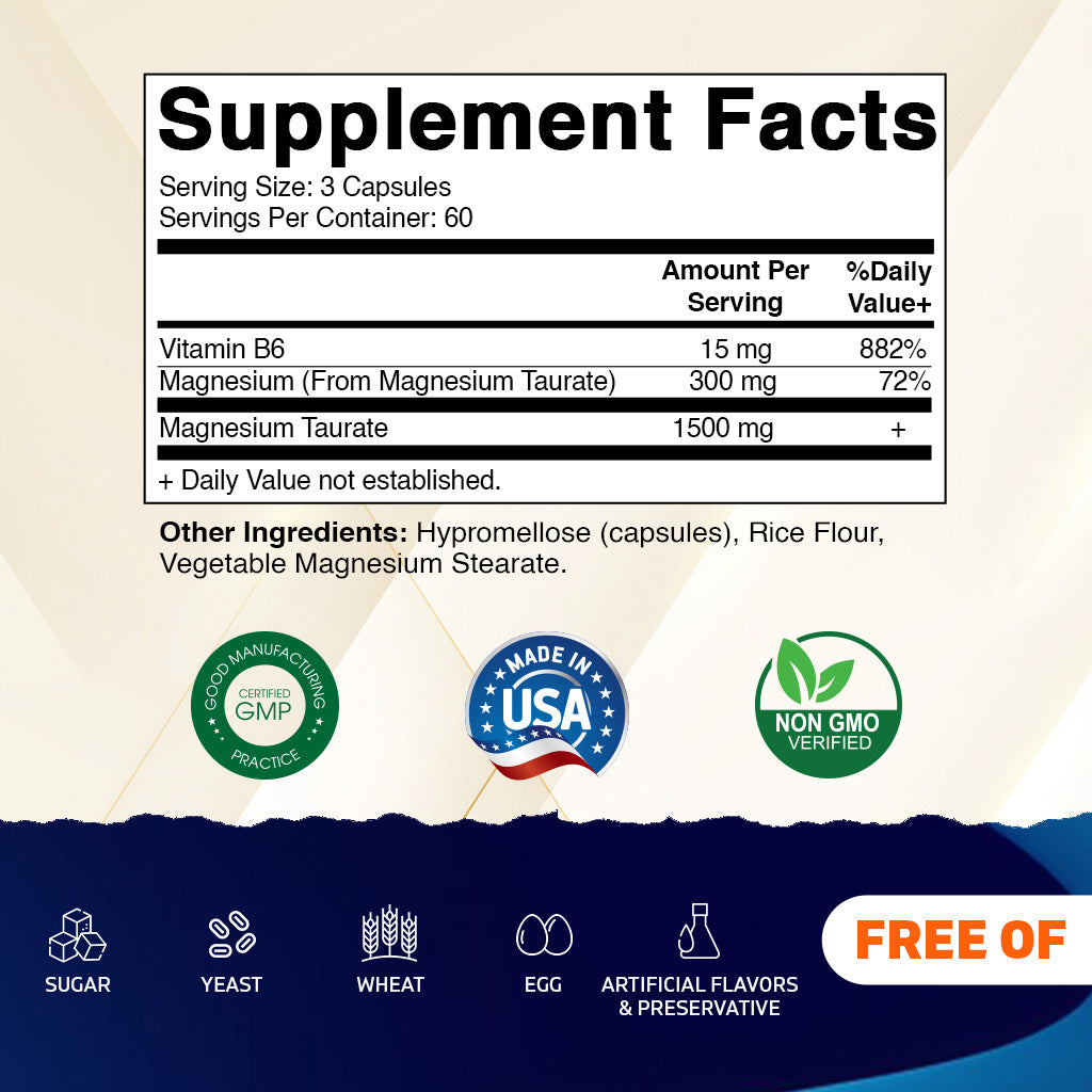 Magnesium Taurate 1500mg  180 Vegetarian Capsules