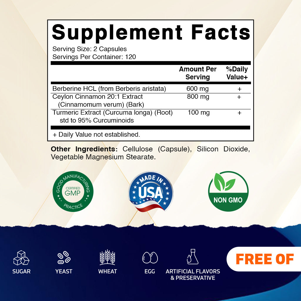Berberine with Ceylon Cinnamon 1500mg - 240 Vegetarian Capsules