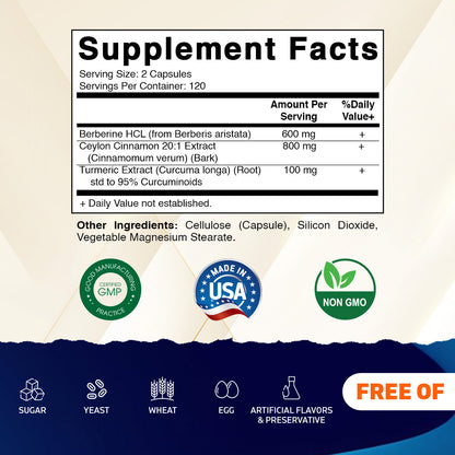 Berberine with Ceylon Cinnamon 1500mg - 240 Vegetarian Capsules