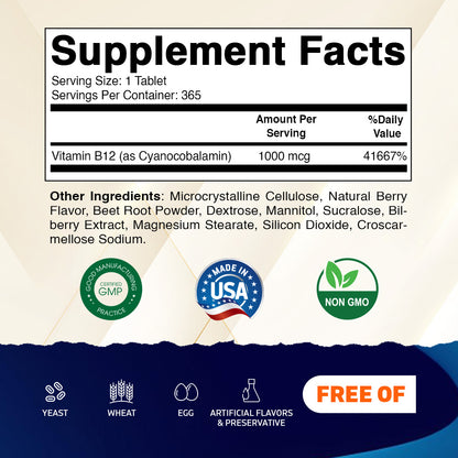 Vitamin B12 1000 mcg - 365 Fast Dissolve Tablets