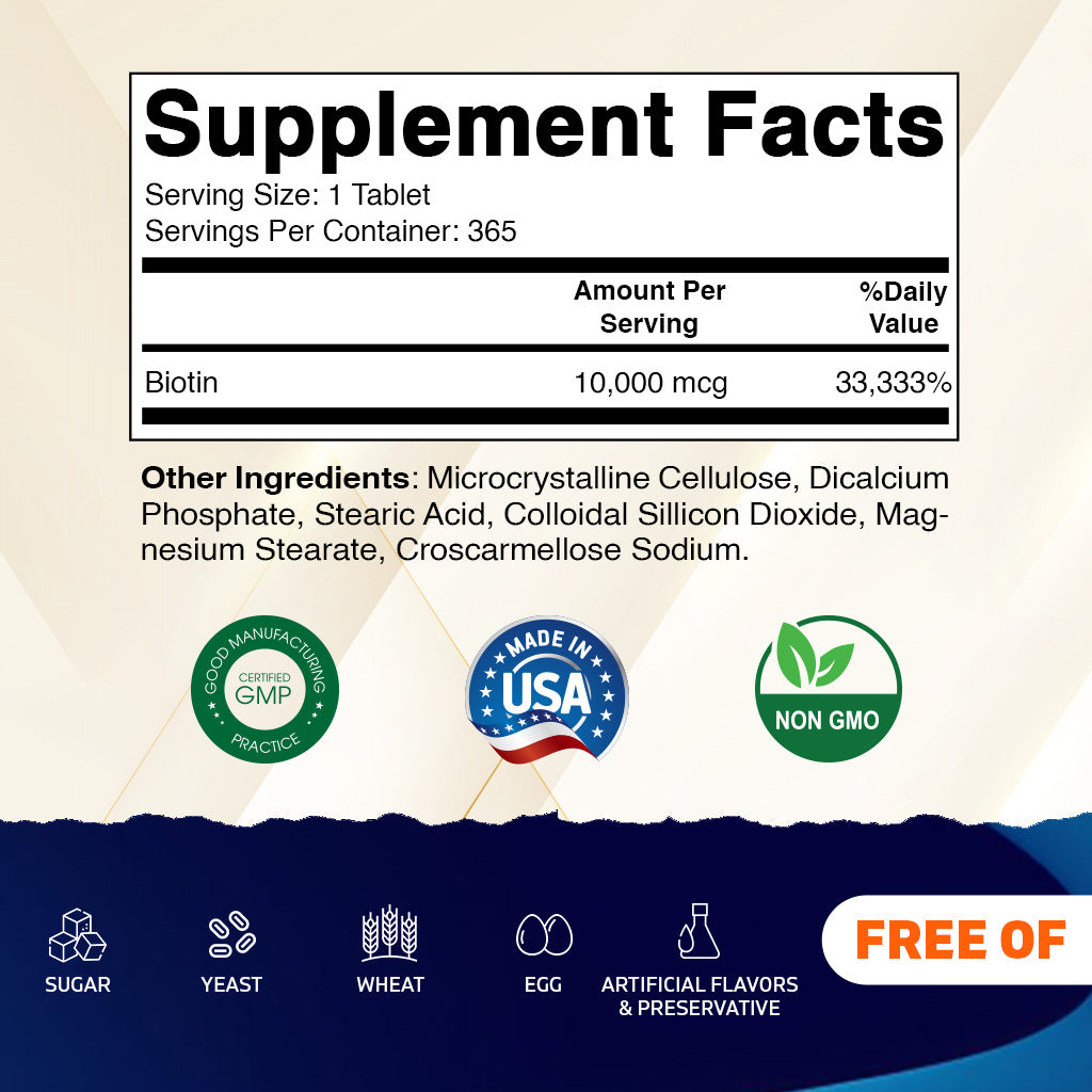 Biotin 10,000mcg - 365 Vegan Tablets