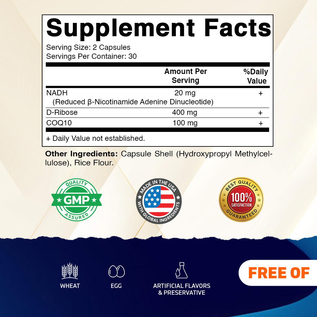 NADH 20mg per Serving with D-Ribose & CoQ10 Capsules