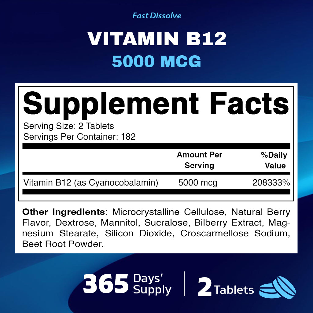 Vitamin B12 5000 mcg per Serving Fast Dissolve 365 Tablets