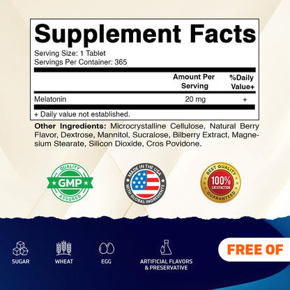 Melatonin 20mg High Potency, 365 Tablets