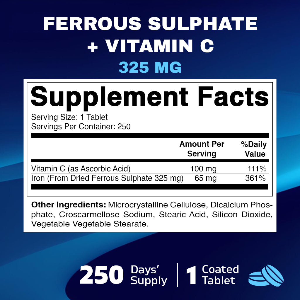 Ferrous Sulphate 325 mg  Vitamin C 100 mg  250 Coated Tablets